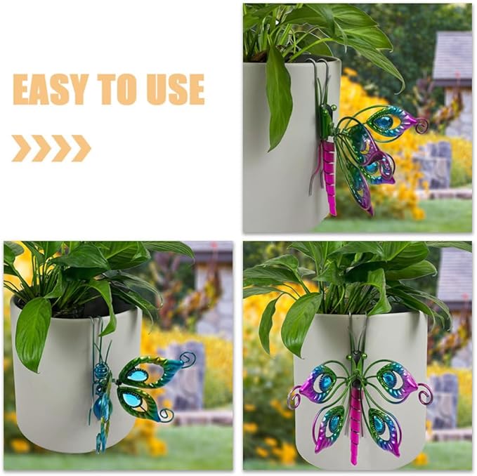 BESPORTBLE 3Pcs Butterfly Decorations for Flower Pots - Iron and Glass Hanging Butterfly Ornaments, Plant Pot Hanger Figurines, Garden Pendant Decor