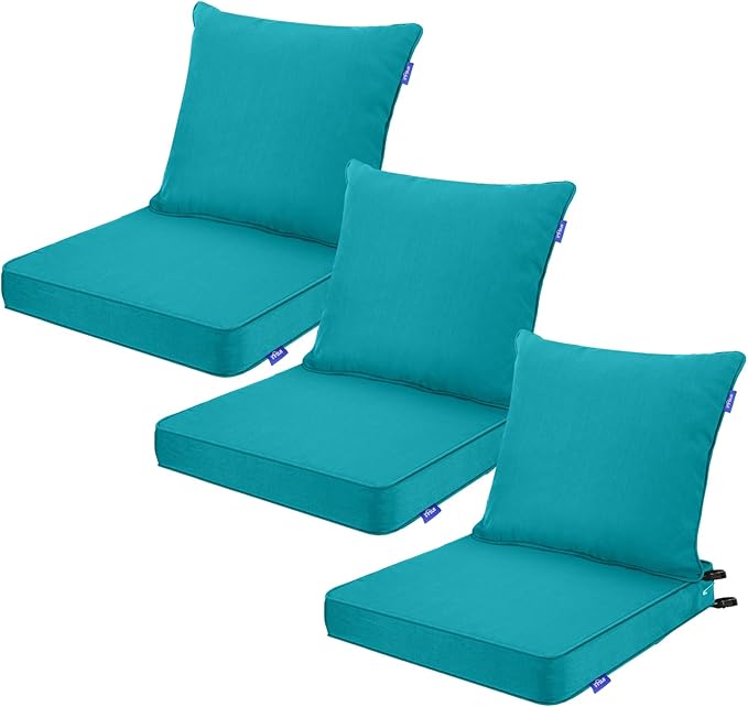 Deep Seat Cushions, Outdoor Cushions, Patio Furniture Cushions, Deep Seat & Back Cushion Patio Cushions for Backyard Couch Sofa Fade Resistant (24x24x4 inches 3 Sets, Solid Aqua Green)