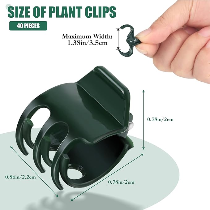 40Pcs Plant Clips and 20Pcs Bamboo Garden Stakes for Tomato Orchid with 20Pcs Metallic Twist Ties, Plant Stem Support Plant Stakes for Indoor Outdoor Vine Plants