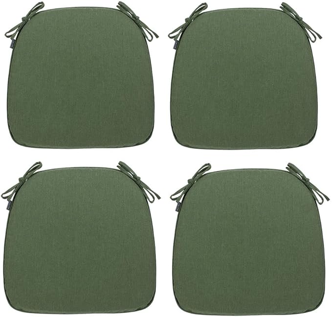 Magpie Fabrics 17"x16"x2" U-Shape Chair Cushions with Ties 4 Count, Outdoor Indoor Waterproof All Weather Seat Pads Decoration for Patio Garden Dining Office - Green