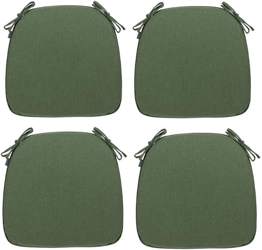 Magpie Fabrics 17"x16"x2" U-Shape Chair Cushions with Ties 4 Count, Outdoor Indoor Waterproof All Weather Seat Pads Decoration for Patio Garden Dining Office - Green