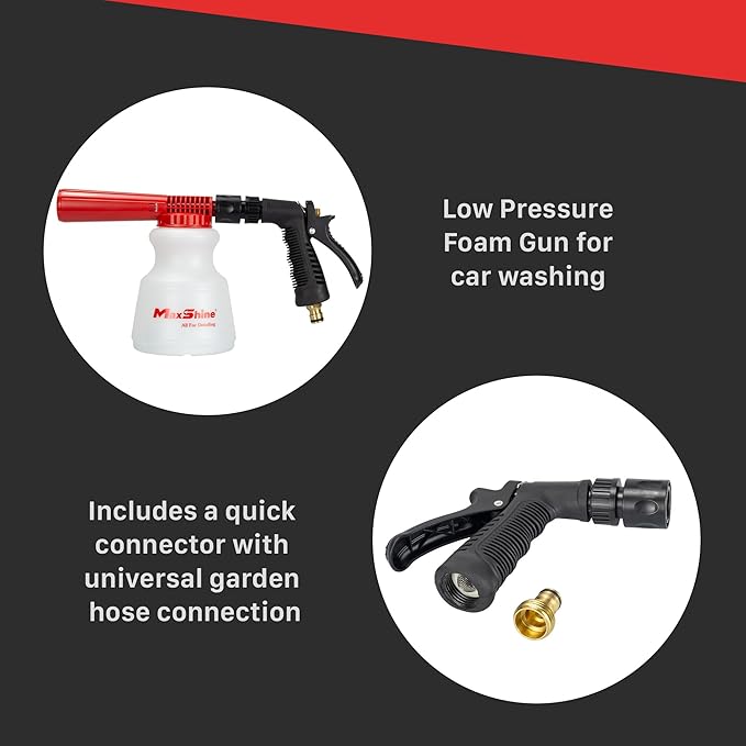 Maxshine Low Pressure Foam Gun – 1L Bottle, Anti-Slip Base, Universal Garden Hose Connection – Lubricated Foam, Dirt Removal, Quick Cleaning for Automotive Exterior