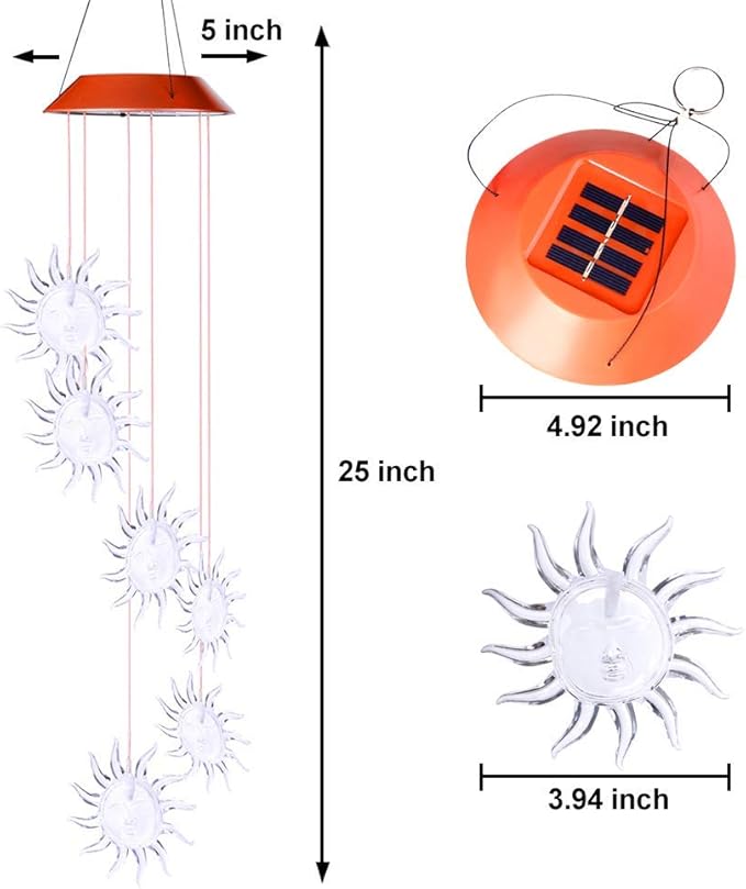 Sun Solar Wind Chimes Outdoor - Perfect for Garden, Patio and Terrace - Gift for Her: Mom, Grandma, Sister, Aunt, Wife, Friend
