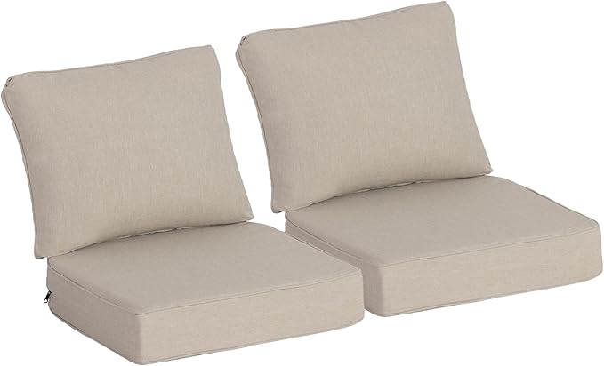 24x24 Inch Outdoor Deep Seat Cushions Set of 2,Thick High-Density Foam, Water-Resistant, Piped Edges & YKK Hidden Zipper for Patio Furniture,Putty