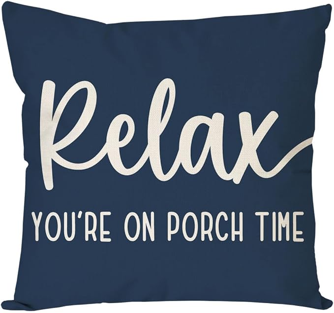 PANDICORN Decorative Throw Pillow Covers 18x18 Inch Relax Porch Time Blue Outdoor Rustic Farmhouse Decorations Pillow Decorative Throw Pillows Cases Cushion Covers for Porch Couch Sofa Decor