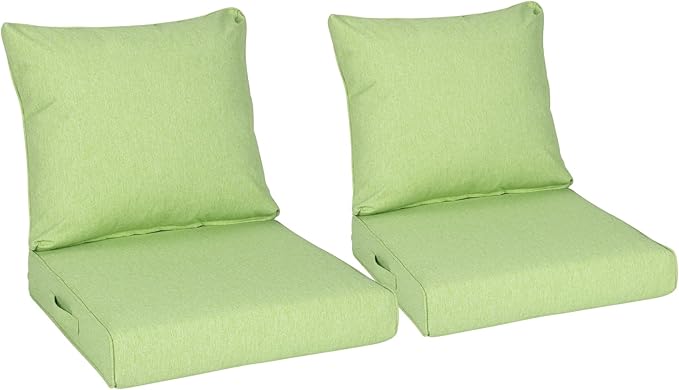 Aoodor 24" x 24" Patio Deep Seat Cushion Set, Water Resistant & Fade Resistant Outdoor Furniture Cushions with Adjustable Straps for Patio, Deck, Garden, Set of 2, Green