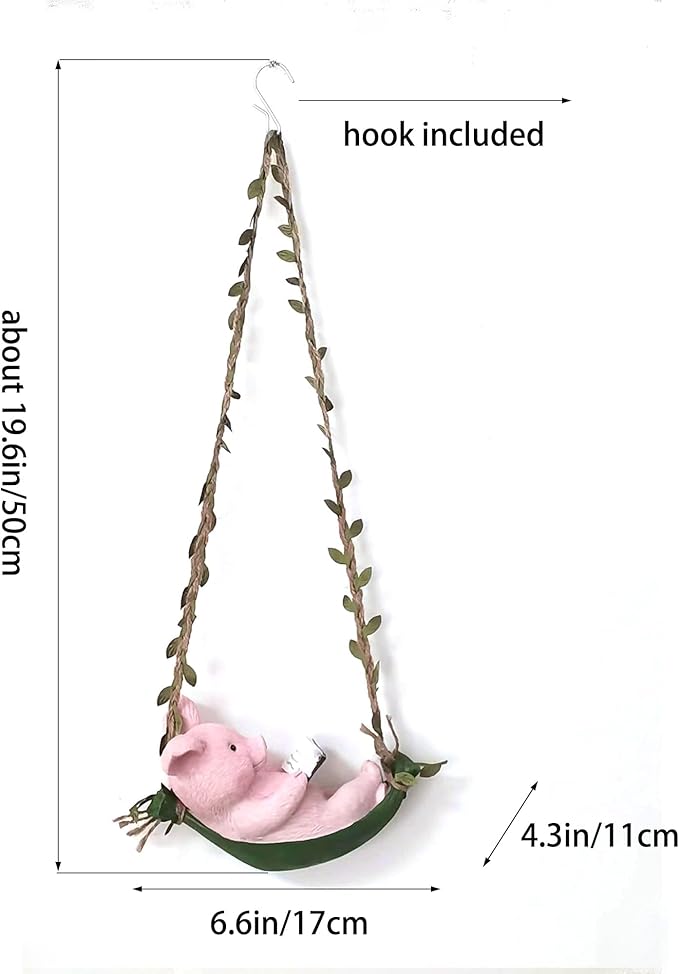 Hanging Hammock Swing Pig Figurine Statues for Garden Decor, Sleeping Reading Pig Tree Hanger for Yard Garden Indoor Outdoor Home Decoration