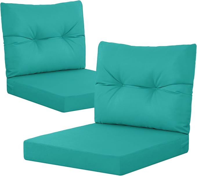 YEFU 24x24 Outdoor Cushions for Patio Furniture: Waterproof Fade Resistant Outdoor Seat Cushions Set of 2 - Olefin Deep Seat Paio Cushion Pads Replacement with Ties for Chair Sofa Couch(Teal)