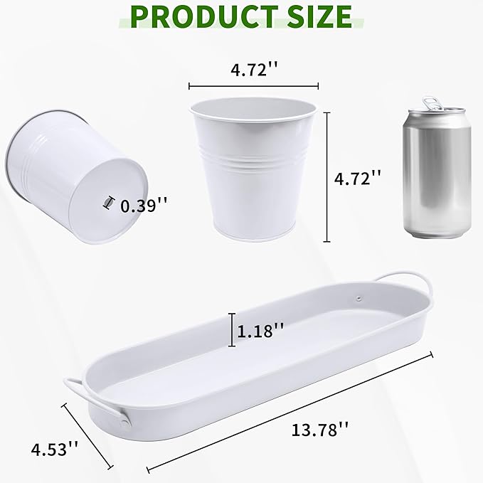 Metal Herb Garden Planter Set with Tray, 3-Pack White Zinc-Coated Windowsill Plant Pots with Drainage Holes & Handles for Indoor Outdoor Kitchen Garden