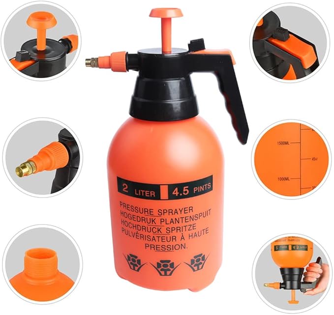 2 Pcs Garden Pump Sprayer, 0.5Gallon/68oz Hand-held Lawn Pressure Orange Spray Bottle with Adjustable Nozzle (FKM Gasket Update)