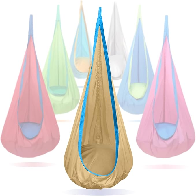 Kids Swing Seat Hammock Chair Indoor Outdoor Hanging Chair for Children,Soft & Safe with High Weight Capacity, Easy Install Perfect for Bedroom, Garden, Playroom (Khaki)