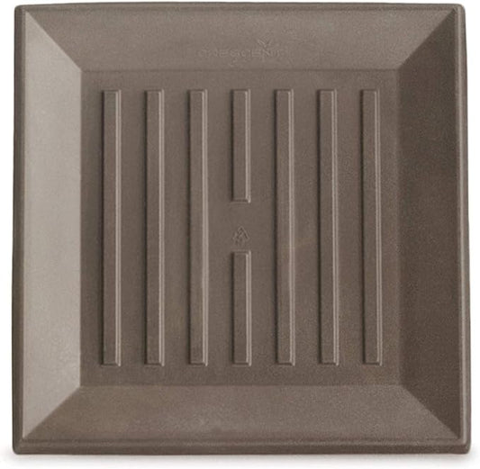 Crescent Garden Universal Square Plant Saucer, Brown Durable Drip Tray for Square Planter, Heavy-Duty Plastic Drainage Dish, Indoor/Outdoor Modern Flowerpot Saucer - 13'' Inner x 16.75" Outer (Mocha)