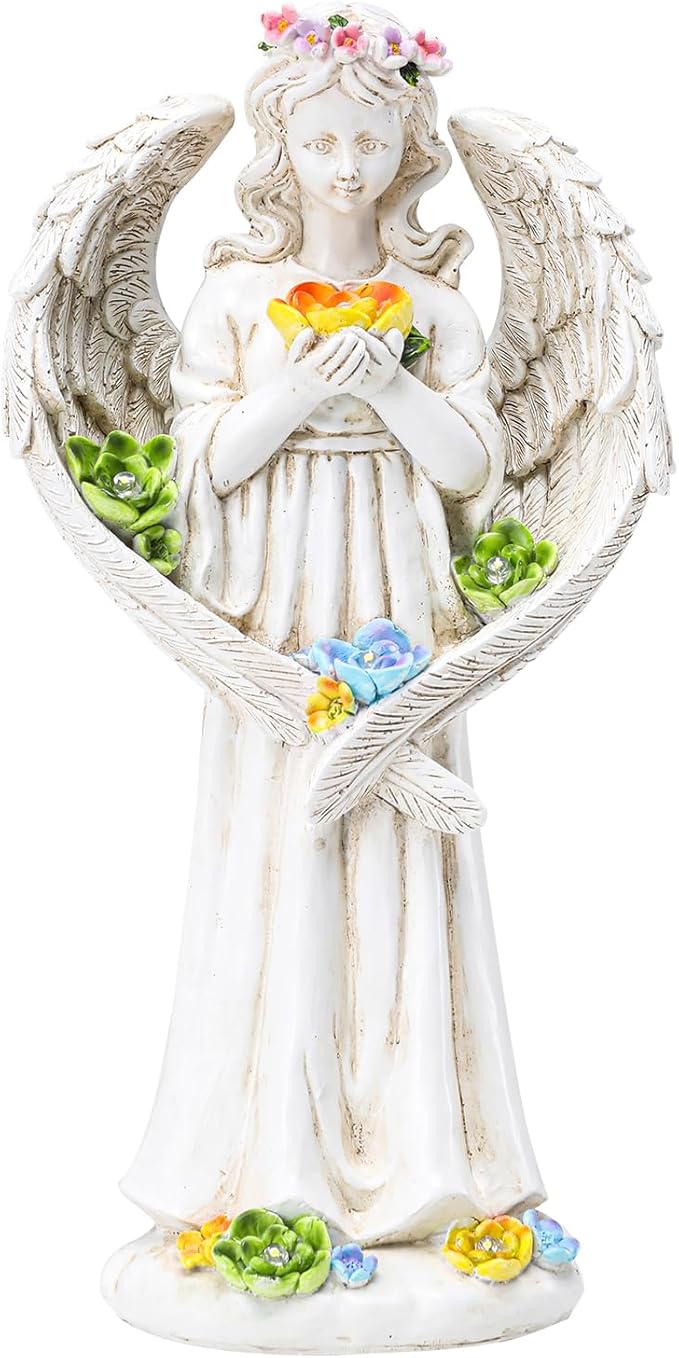 Solar Angel Outdoor Garden Decor Statues - 11.5 inches Angel Figurines Outdoor Sculptures with Succulent, Garden Statues for Outside, Patio, Balcony, Lawn Ornaments or Housewarming Gift