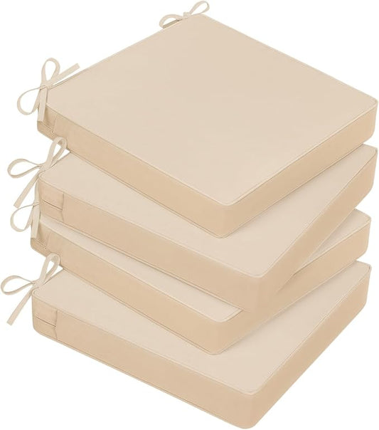 Basic Beyond Outdoor Chair Cushions for Patio Furniture, Waterproof Outdoor Seat Cushions Set of 4 18 x 18, Patio Chair Cushions Set of 4 with Ties and Handle, Beige