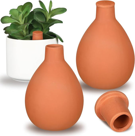 2 Pcs Watering Pots Large Terracotta Watering Pots with Lid 34 oz Terra Cotta Self Watering Pots Water Dripper Automatic Plant Irrigation Devices System for Indoor Outdoor Plants