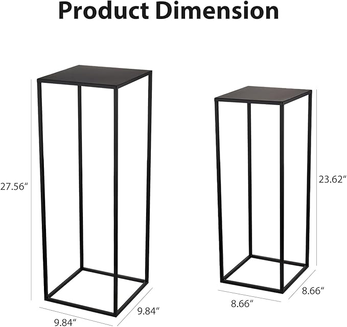 Pack of 2 Already installed Black Plant Stand,Dimension 9.84*H27.56in and 8.66*H23.62in,indoor stable steel frame Flower Stands drink table for party wedding Centrepieces Living Room Patio Garden