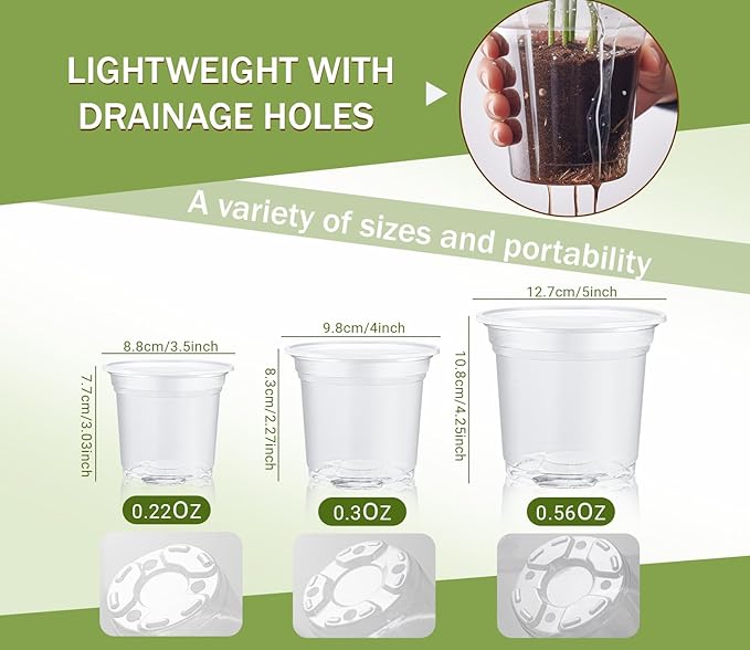 30 Packs Clear Nursery Pots for Plants, 3.5/4/5 Inch High Transparency Plastic Seedling Plant Pot with Drainage Holes, Includes 20 Labels