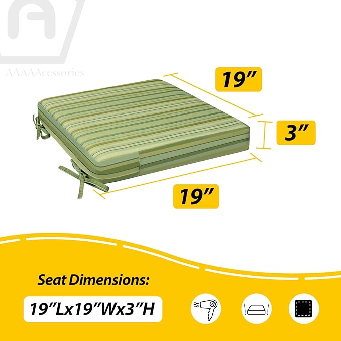 AAAAAcessories Outdoor Seat Cushions for Chairs, Waterproof, Fade-Resistant, 19" x 19" x 3", Patio Furniture Replacement Cushions, Set of 2, Mossy Forest Stripe