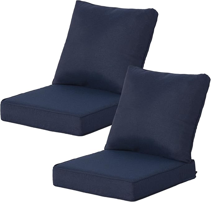 24.5x24.5 Inch Outdoor Deep Seat Cushions Set of 2,Thick High-Density Foam, Water-Resistant, Corner Ties & YKK Hidden Zipper for Patio Furniture,Midnight