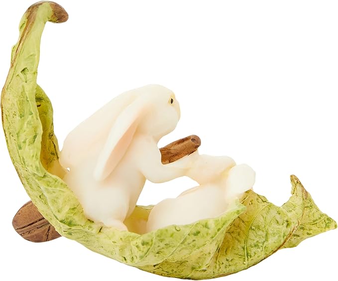 Top Collection Miniature Fairy Garden and Terrarium Statue, Rabbits Rowing Leaf Boat