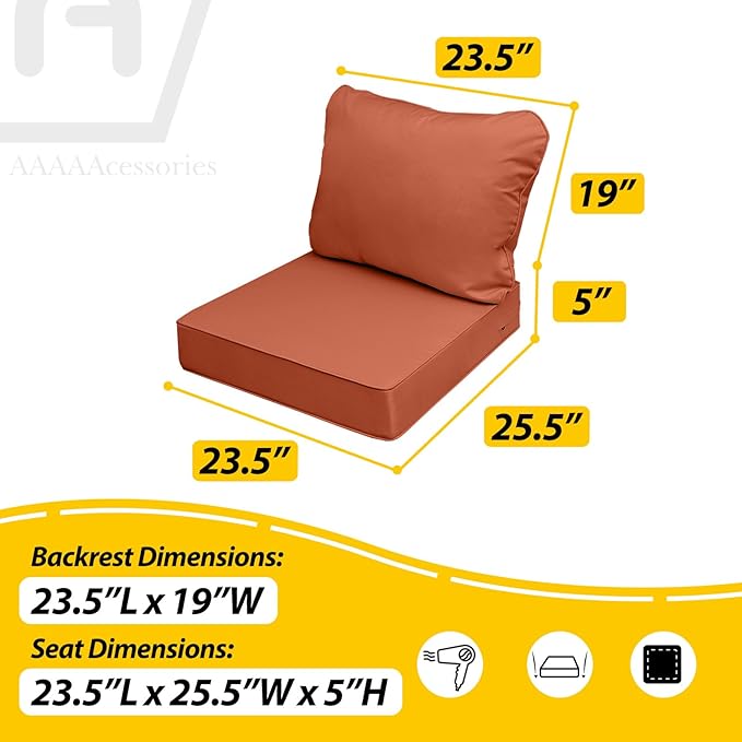 AAAAAcessories Outdoor Seat Cushions for Chairs, Fade-Resistant, Waterproof Patio Furniture Replacement Cushions, 23.5" x 25.5" x 5" + 23.5" x 19", Rust