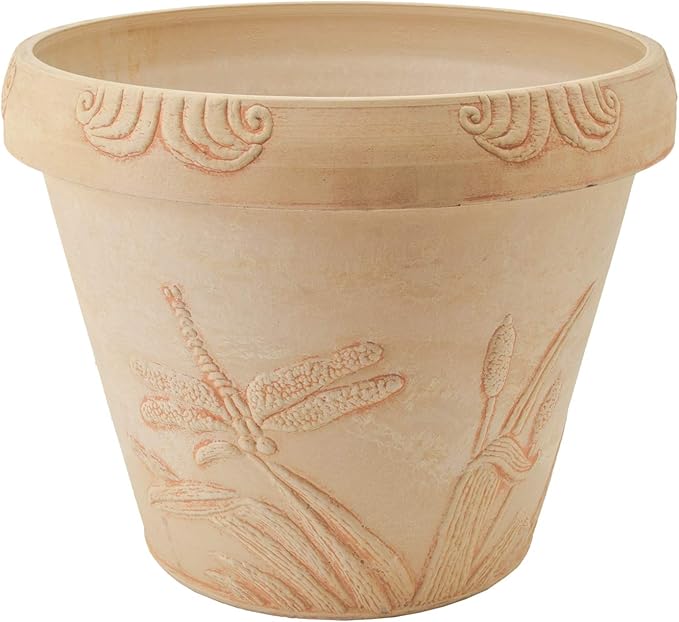 PSW Pot Collection Dragonfly Planter Pot for Indoor and Outdoor Plants and Gardens, 12.5' by 10, Beige