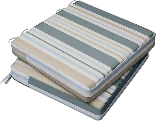 AAAAAcessories Outdoor Seat Cushions for Chairs, Waterproof, Fade-Resistant, 20" x 18" x 3", Patio Furniture Replacement Cushions, Set of 2, Slate Gray Blue Coastal Stripe