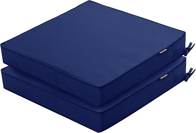 Outdoor Chair Cushions 16 x 17 Inch Water Resistant Patio Chair Cushions with Tie 3 Year Color Fastness Thick Outdoor Seat Cushion for Garden Lawn Patio Furniture Navy Set of 2