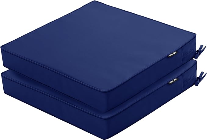 Outdoor Chair Cushions 24 x 24 Inch Water Resistant Patio Chair Cushions with Tie 3 Year Color Fastness Thick Outdoor Seat Cushion for Garden Lawn Patio Furniture Navy Set of 2