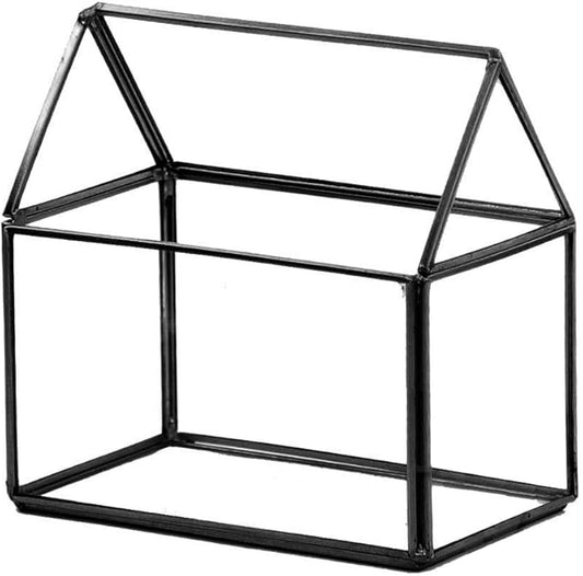 WGV Geometric Planter Terrarium, Width 6" x 3.5" Height 6" Clear Glass Black Frame DIY Succulent air Plant Miniature Fairy Garden Windowsill Tabletop Decor, House 1 Piece