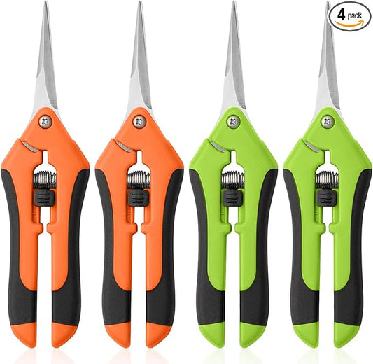 4 Pack Garden Pruning Shears, Stainless Steel Shears, Gardening Shears Scissors Pruning Shears for Gardening Tools (2pcs Green+2pcs Orange)