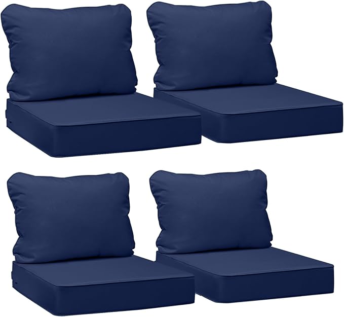 AAAAAcessories Outdoor Seat Cushions for Chairs, Fade-Resistant, Waterproof Patio Furniture Replacement Cushions, 19" x 19" x 3" + 19" x 17", Set of 4, Navy Blue