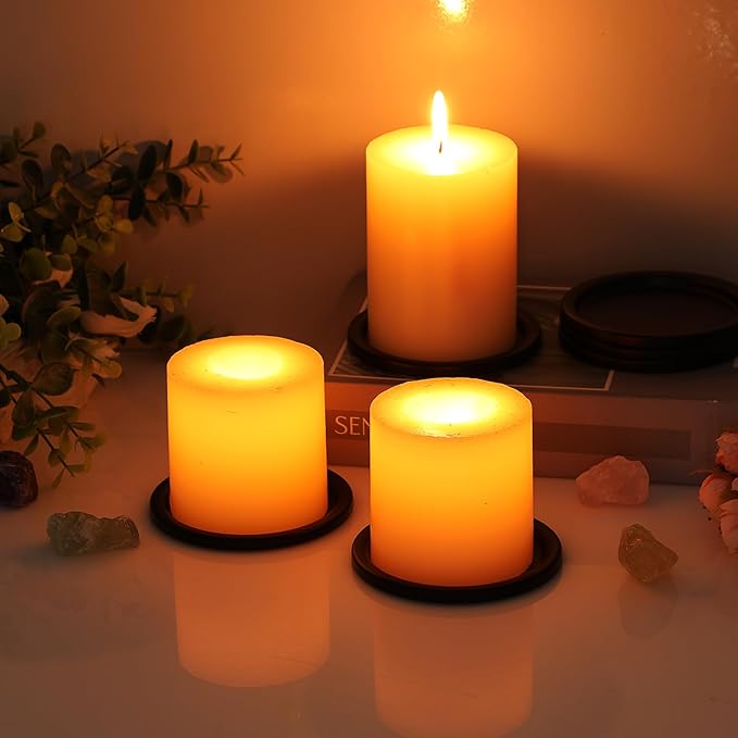OwnMy 3PCS Iron Candle Holders for Pillar Candles, 3 Inch Metal Pillar Candle Plates and Trays, Small Round Tealight Holders Elegant Candle Stands Bases for Wedding Dining Table Centerpieces, Black