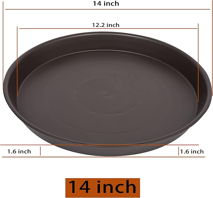 4 Pack of Plant Saucer 14 inch, Heavy Duty Plastic Plant Saucers 14" Round, Plant Trays for Indoors and Outdoor, Plant Drip Tray for Pot, Flower Saucers for Planter 12-14" (Chocolate Brown)