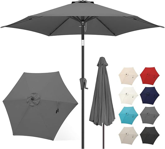 FLAME&SHADE 7.5ft Patio Umbrella - Outdoor Umbrella with Push Button Tilt and Crank for UV Protection, Table Market Umbrella for Garden, Deck, Backyard, Pool and Beach(Anthracite)