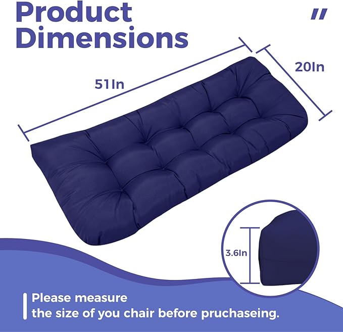 Thick Bench Cushions for Indoor Furniture with Ties Non-Slip Tufted Waterproof Black Bench Cushions for Porch Swing Shoe Storage Window Seat,51x 20