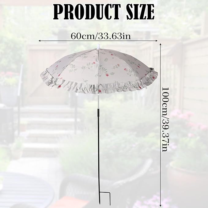 2pcs Mini Adjustable Floral Plant Umbrellas, Lace Garden Sun Shade with Metal Poles & H-Shaped Stakes Outdoor Parasols for Potted Plants Flowers Fruits Vegetables