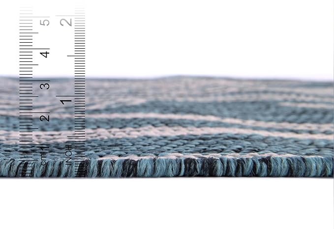 Unique Loom Outdoor Botanical Collection Area Rug - Leaf (9' x 12' Rectangle, Teal/ Ivory)
