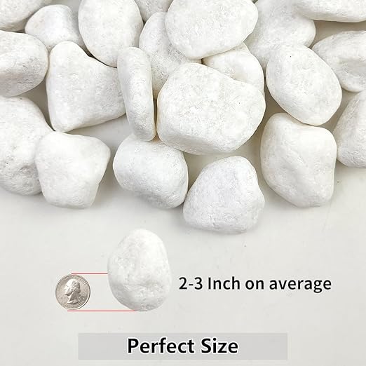 20lb White River Rocks for Landscaping, 2-3 Inch Natural Pebbles for Indoor Plants, Snow White Decorative Stones, Ideal for Fish Tank, Vases, Crafting, Home Decor and Garden Rocks