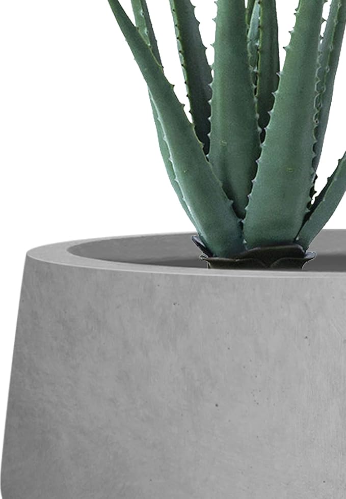 Kante 21.6",16.9",and 12.5" Dia Round Natural Concrete Elegant Planters (Set of 3), Outdoor Indoor Garden Plant Pot with Drainage Hole and Rubber Plug for Home & Patio