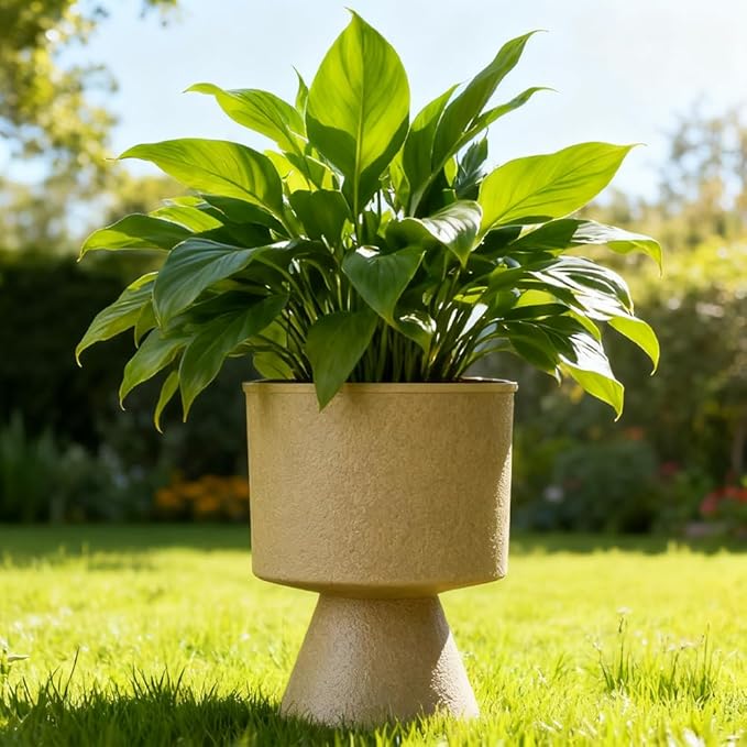 Lookat Modern Hourglass Planter, Indoor Decorative Plastic Plant Container, Textured Metal Look, Contemporary Home Garden Pot (GLOD, CUP003 Small+Medium)