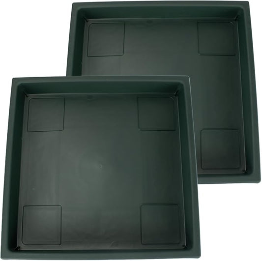 The HC Companies 14 Inch Accent Square Plant Saucer, Lightweight UV-Resistant Plastic Outdoor & Indoor Flower Pot Tray, 2-Pack Plant Pot Trays for Garden & Home Decor, Evergreen