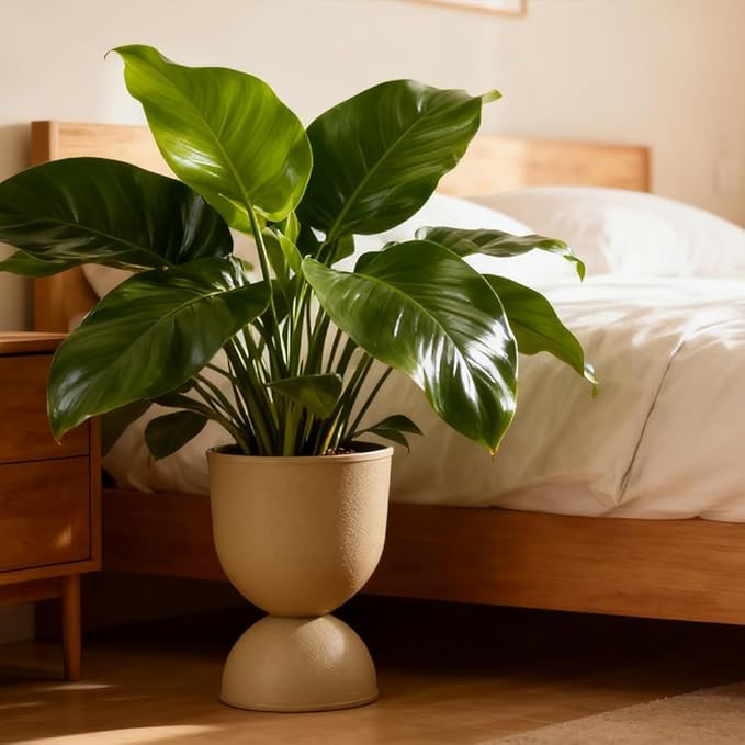 Lookat Modern Hourglass Planter, Indoor Decorative Plastic Plant Container, Textured Metal Look, Contemporary Home Garden Pot (GLOD, CUP001)
