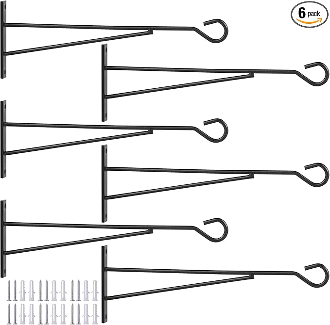 8" Plant Hangers 6 Pack, Metal Plant Hooks for Basket, Flower, Planter, Feeder, Lantern, Wind Chime, Hanging Plant Bracket for Wall Fence Porch Outdoor Indoor