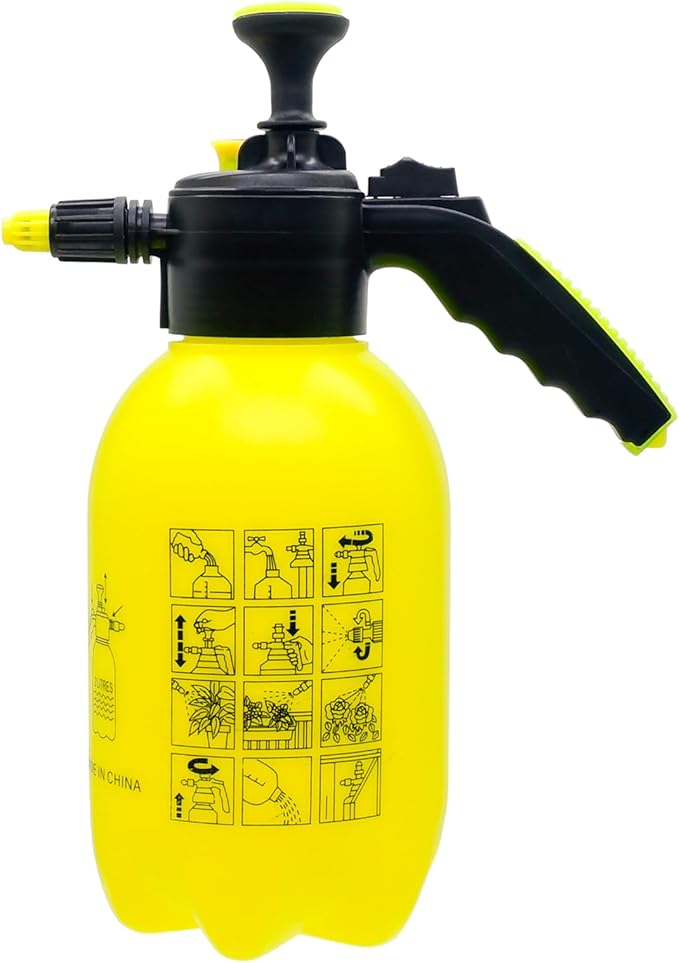 68oz Garden Pump Sprayer, 2L Hand Pressure Sprayer Bottle with Safety Valve, 0.5 Gal Lawn Adjustable Sprayer for Plant Mister Spraying Weeds Home Cleaning Watering (Yellow)