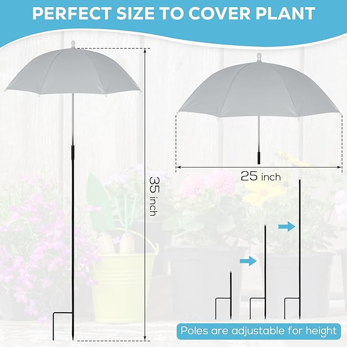 Plant Umbrellas Shades for Outdoor Plants, 3 Pcs Plant Shade Umbrella UV Resistant Sun Protection Cloth with Windproof Base Prevents Sunburn Damage for Potted Plants, Garden Beds, Patio Flowers, Fruit