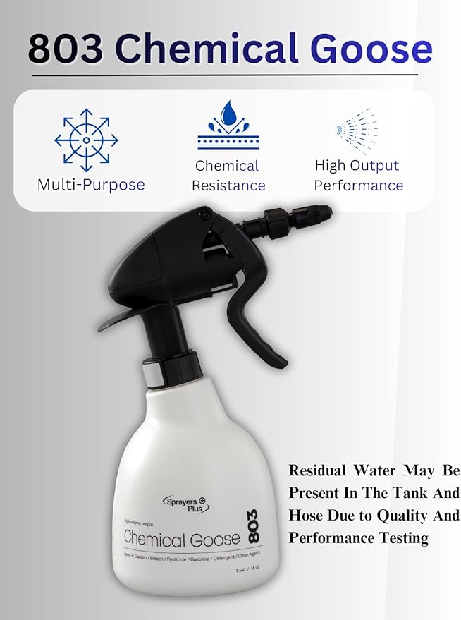 Sprayers Plus 803 Handheld Trigger Chemical Sprayer, Viton & Specialized Seals, Long Reach Cleaning for Lawn and Garden,Bleach Safe with 316 Stainless Steel Spring,General Purpose,1.44Litres