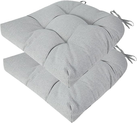 FUNHOME Outdoor Chair Cushions 19 x19 Inch,Water Resistant Tufted Seat Cushions 19",Reversible,Weather Resistant,Rounded Back Wicker Chair Cushion for Patio Garden Furniture(Light Gray)