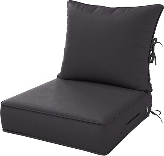 Outdoor Patio Chair Cushions Set 24 L X 24 W X 5 H Waterproof & Fade Resistant Deep Seat and Back Cushions with Removable Covers Outdoor Seat Cushion Set for Chairs and Sofas