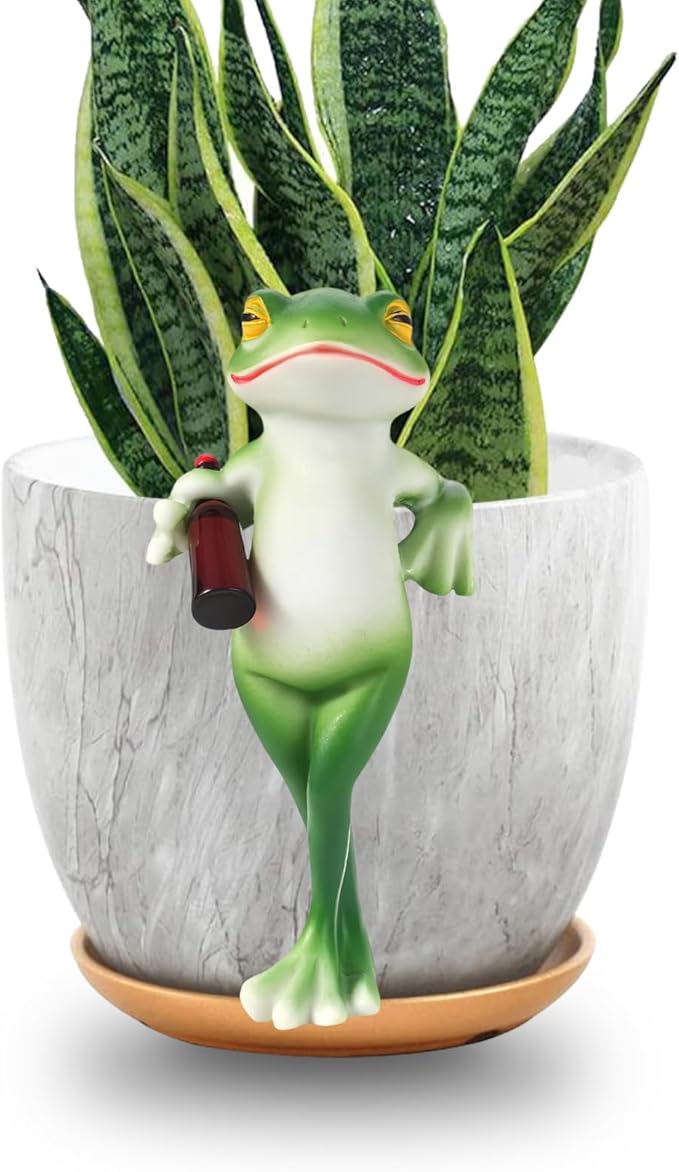 HPMAISON Miniature Frog Figurines Plant Decorations for Pots Resin Garden Frog Statue Cute Planter Hugger for Pot Fish Tank Mini Outdoor Yard Patio Fairy Garden Statue Desk Ornament 2.4X 5.1x1.6 in